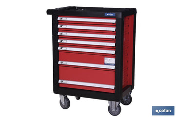 Cofan – Carro Herramientas 7 Cajones Mod. Security | Sistema Antivuelco y Cerradura | Ruedas con Freno | Acero Epoxi